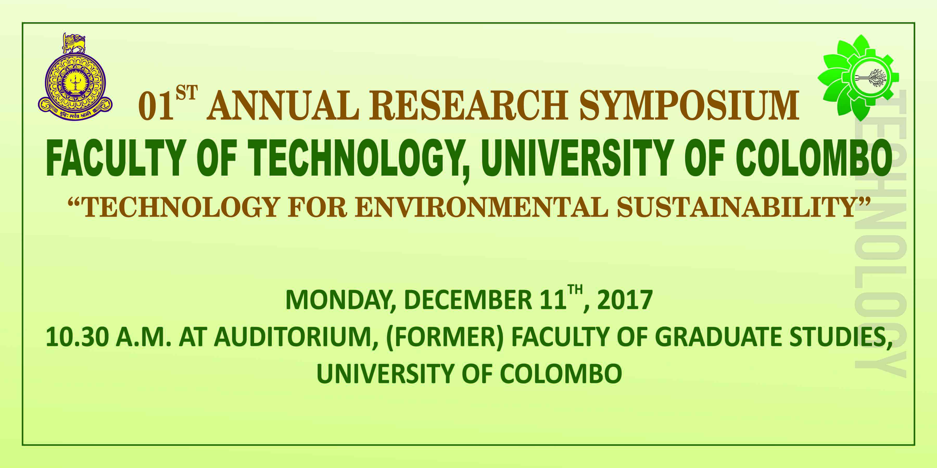 The 1st Annual Research Symposium Faculty of Technology, University of Colombo