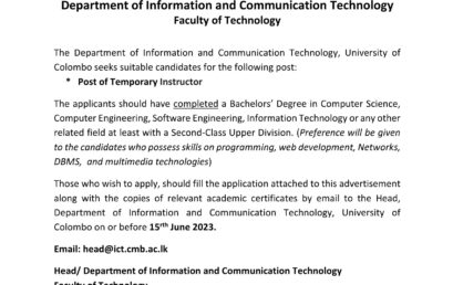 Vacancy for the Post of Temporary Instructor (Department of Information and Communication Technology)