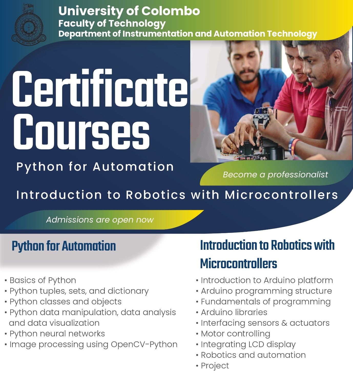 Certificate Course Programs Faculty of Technology University of Colombo Certificate Course Programs Faculty of Technology University of Colombo