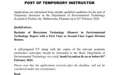 POST OF TEMPORORY INSTRUCTOR