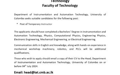 VACANCY – POST OF TEMPORORY INSTRUCTOR (IAT)