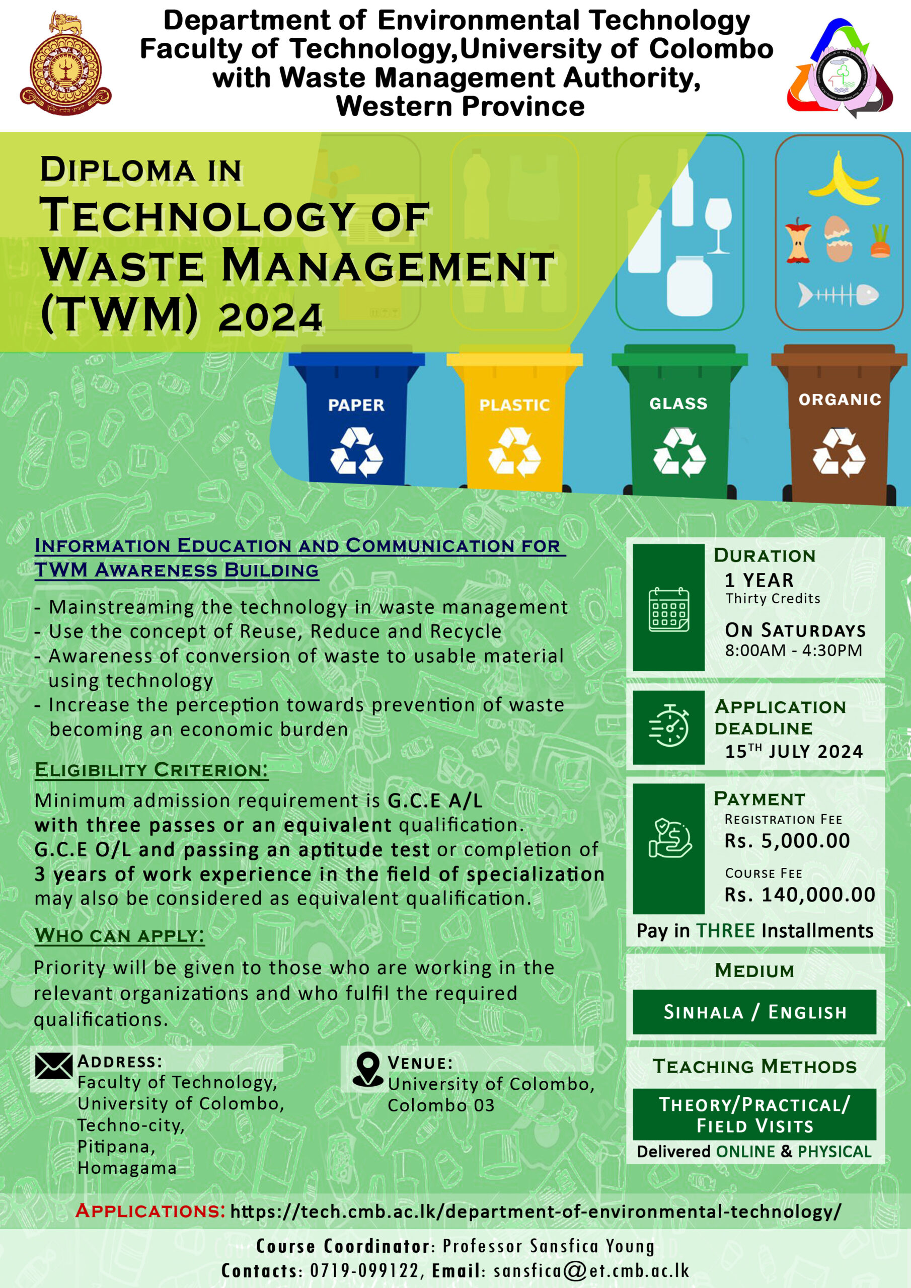 Diploma in Technology of Waste Management (TWM) – 2024