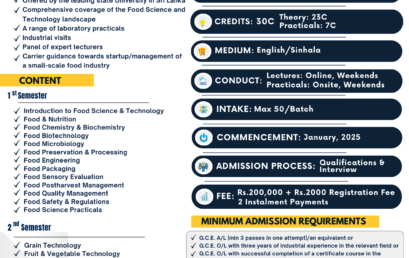 Diploma in Food Science & Technology – 2025 Intake