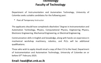 VACANCY – POST OF TEMPORORY INSTRUCTOR (IAT)