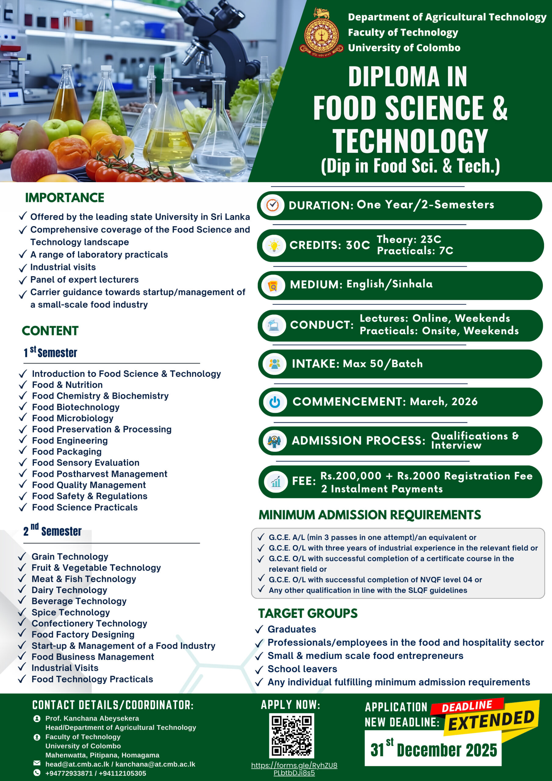 Diploma in Food Science & Technology